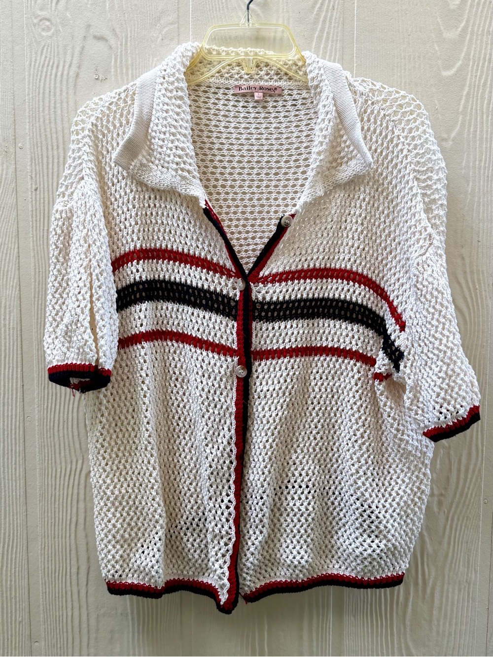 Bailey Rose White Open-Knit Short Sleeve Cardigan